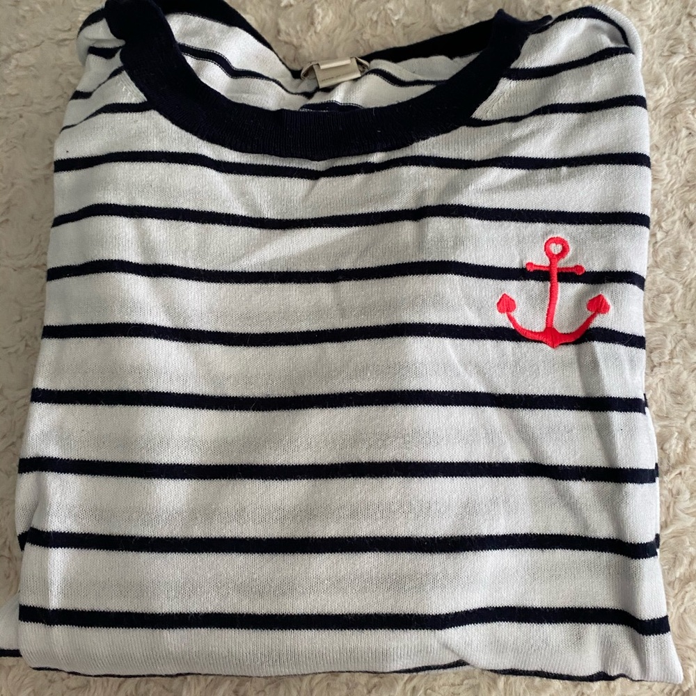 Striped J Crew Light Sweater w/ Anchor